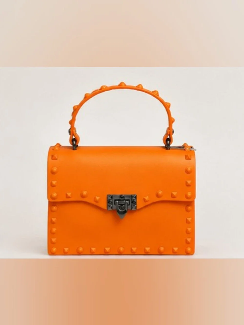 Orange Studded Top-Handle Women's Bag With Adjustable Straps As A Crossbody